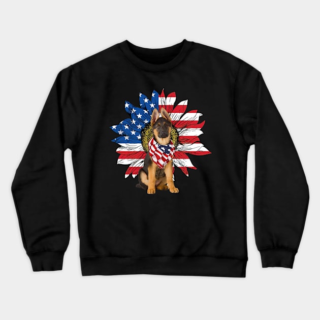 German Shepherd American Flag Sunflower Crewneck Sweatshirt by sueannharley12